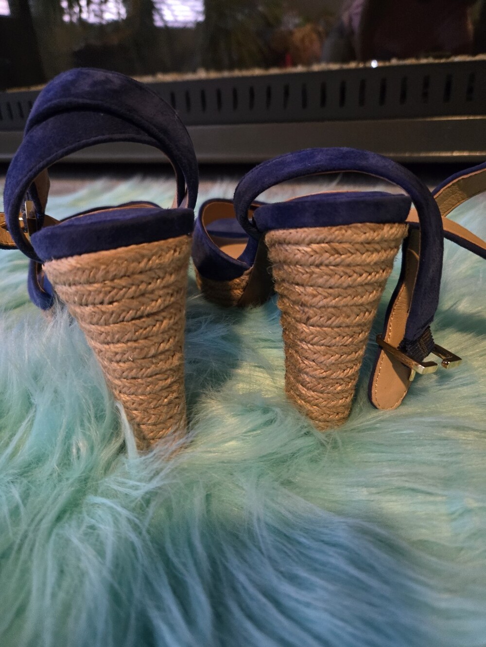 Ralph Lauren Blue Suede Crisscross Ankle Strap Espadrille Sandals - Picture 5 of 8